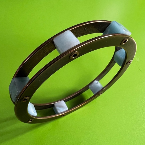 Jan Michaels Bangle Bracelet cube Stone circle square geometric modernist brass - Picture 2 of 6
